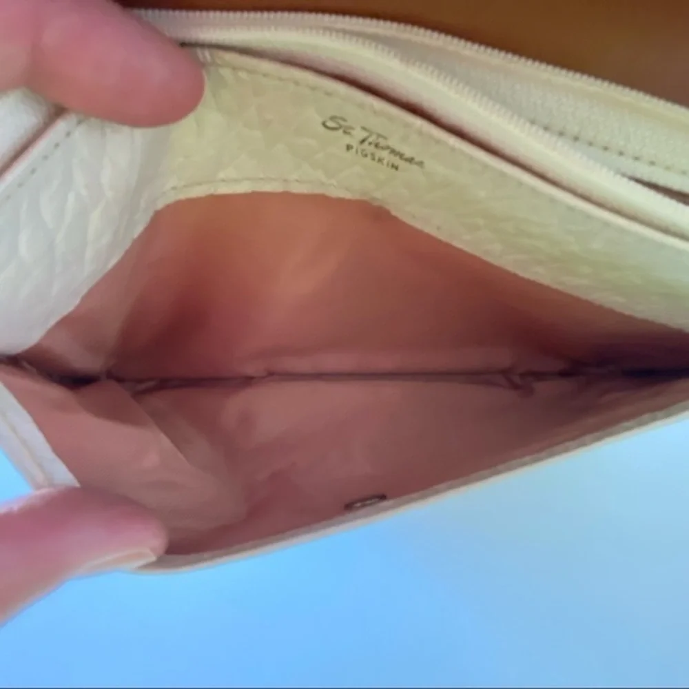 Vintage St. Thomas White Pigskin Leather Retro Wallet Coin Purse EUC